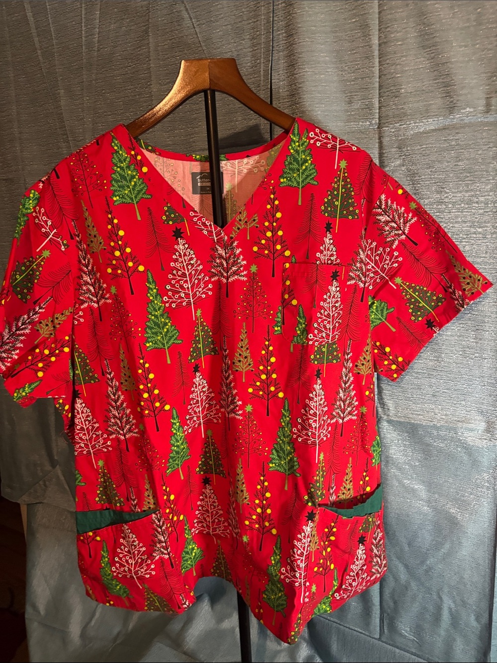 Festive Red Christmas Tree Print Women's Top